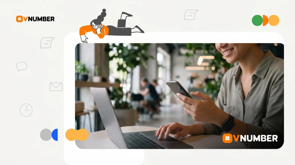 Número de empresa virtual en una laptop con gráficos financieros, simbolizando la gestión remota sin oficina física.