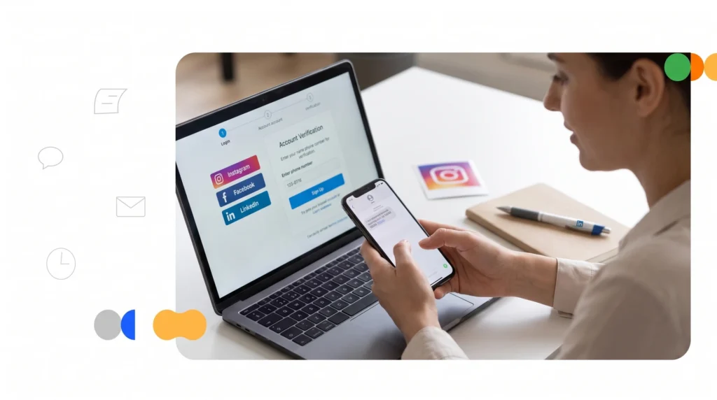 Guía visual sobre cómo verificar cuentas de Instagram, Facebook y LinkedIn usando un número virtual.