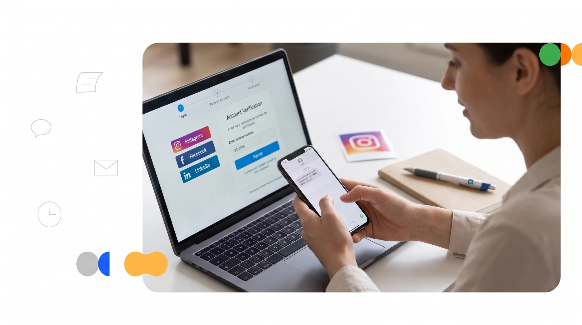 Guía visual sobre cómo verificar cuentas de Instagram, Facebook y LinkedIn usando un número virtual.