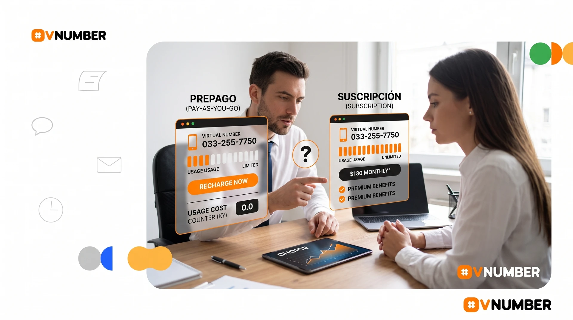 Comparativa entre prepago y suscripción en números virtuales, destacando ventajas según necesidades de uso.